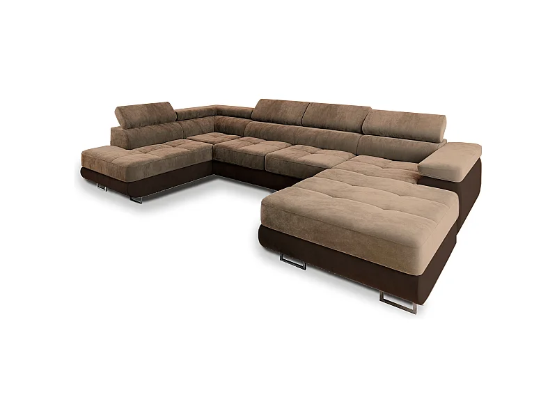 Canapé d'angle CASONE Beige en velours avec fonction de couchage