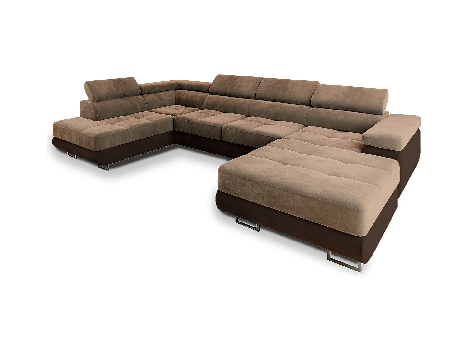 Canapé d'angle CASONE Beige en velours avec fonction de couchage