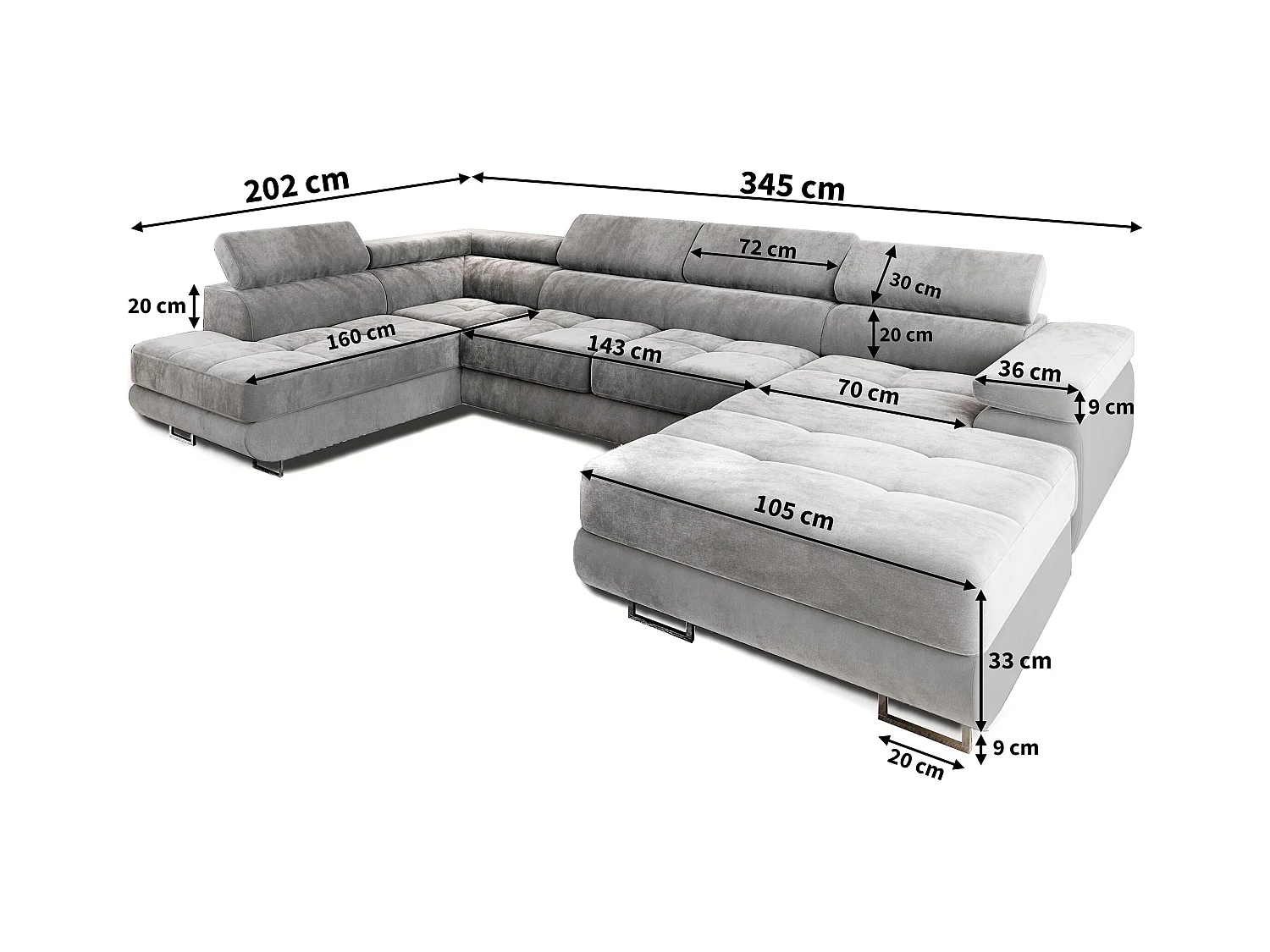 Canapé d'angle CASONE Beige en velours avec fonction de couchage