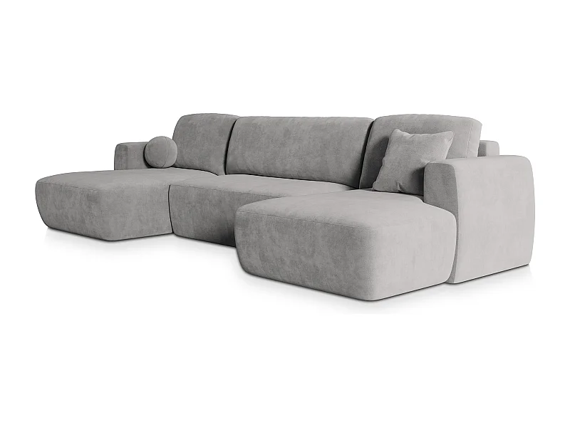 Canapé d'angle SENTUM Gris clair en peluche avec fonction de couchage