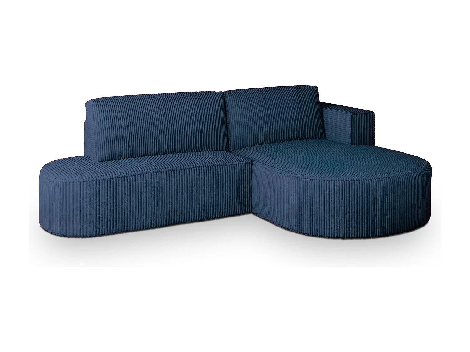 Canapé d'angle CORTIO Bleu en velours côtelé avec fonction de couchage