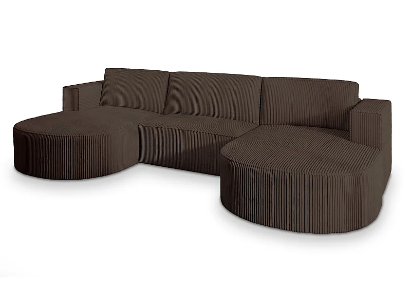 Canapé d'angle VEZZO Marron en velours côtelé avec fonction de couchage