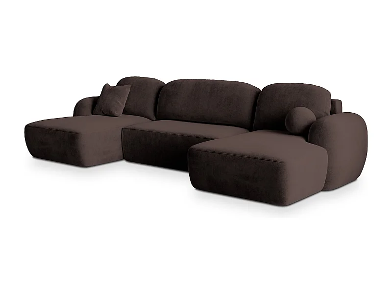 Canapé d'angle SAVONA Marron en peluche avec fonction de couchage