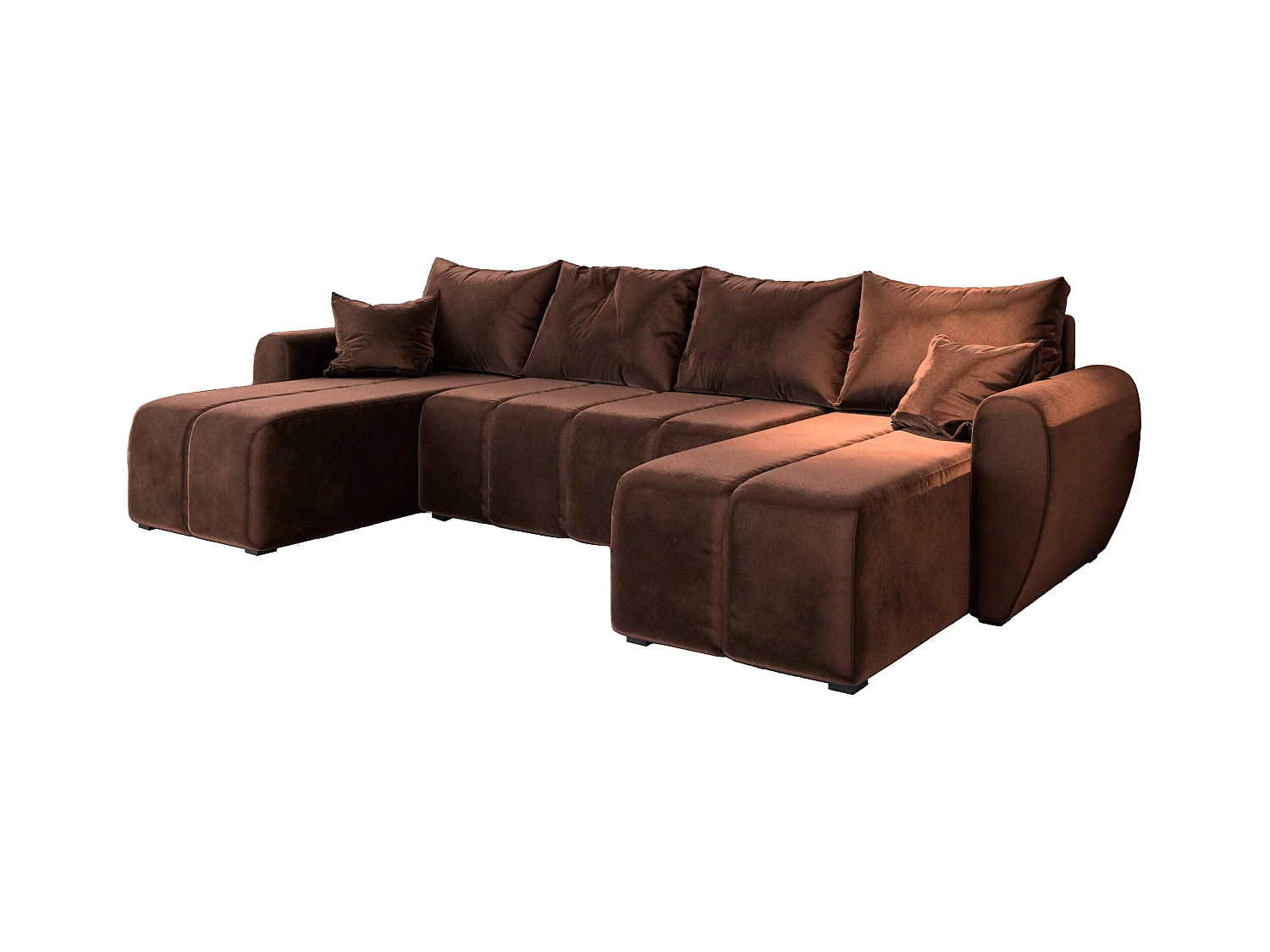 Canapé d'angle MADISON Marron en peluche avec fonction de couchage