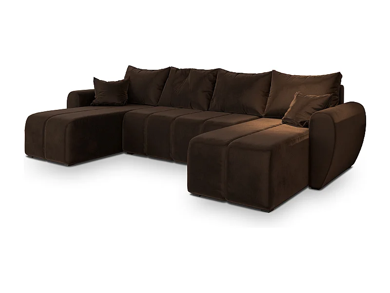 Canapé d'angle MADISON Marron en peluche avec fonction de couchage