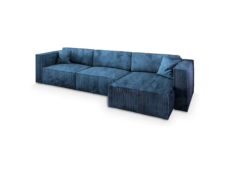 Canapé d'angle TOLMO Bleu en velours côtelé avec fonction de couchage