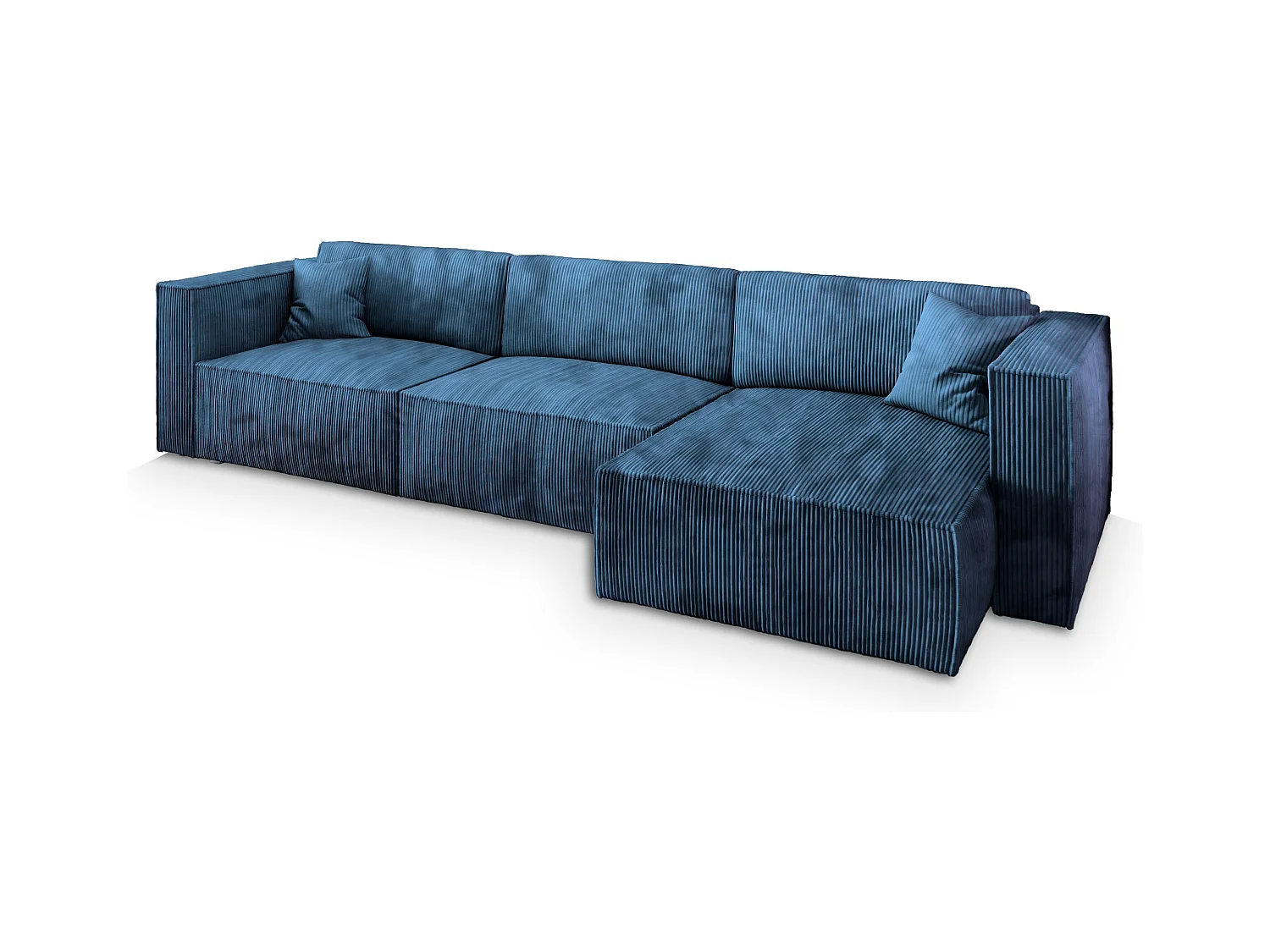 Canapé d'angle TOLMO Bleu en velours côtelé avec fonction de couchage