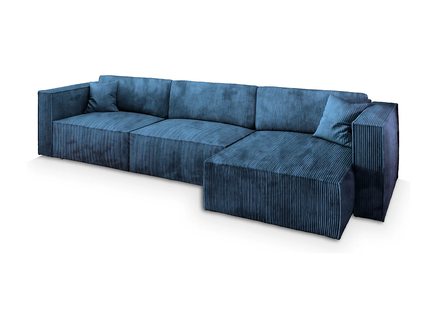 Canapé d'angle TOLMO Bleu en velours côtelé avec fonction de couchage