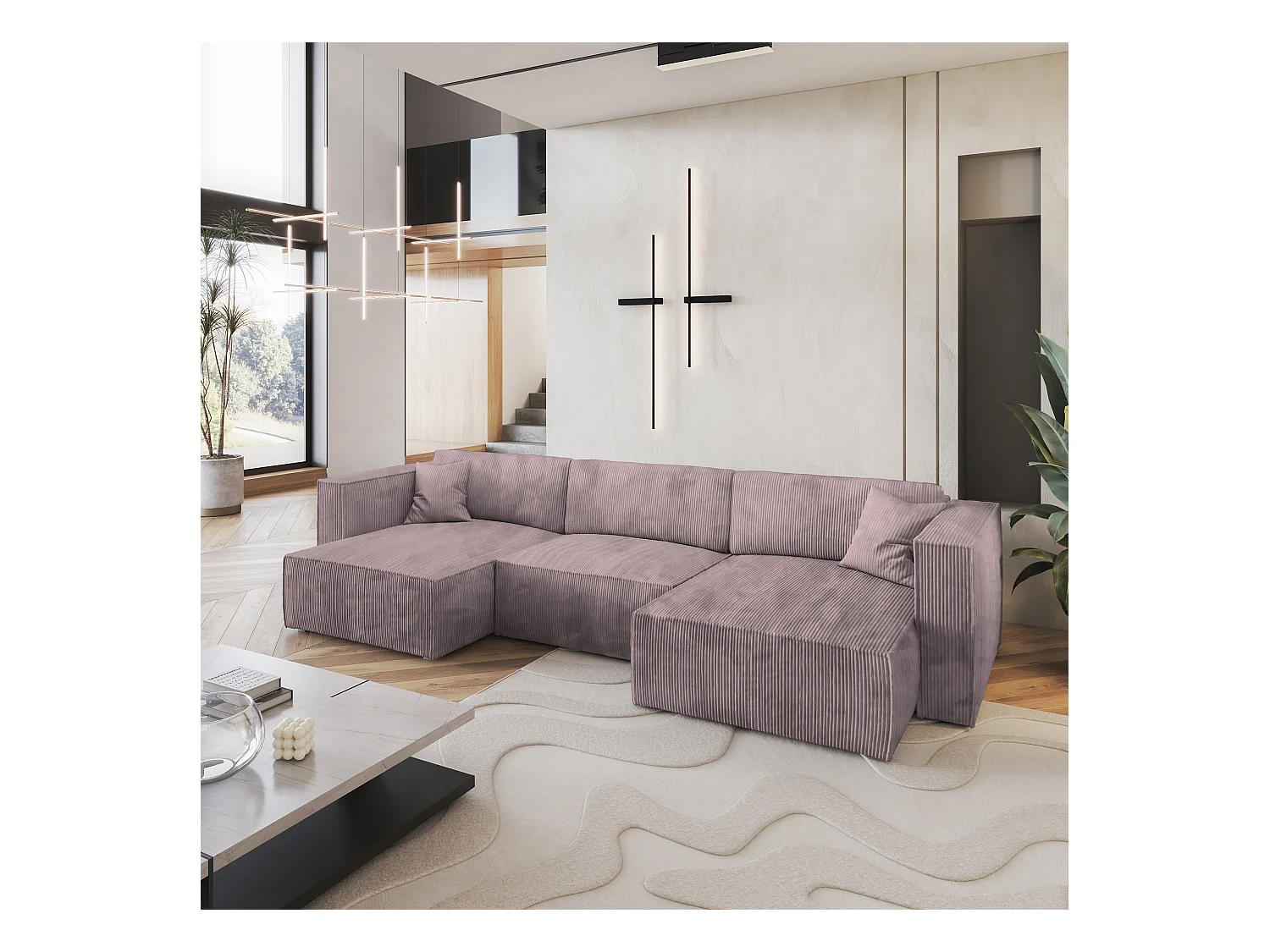 Canapé d'angle SARMO Parme en velours côtelé avec fonction de couchage