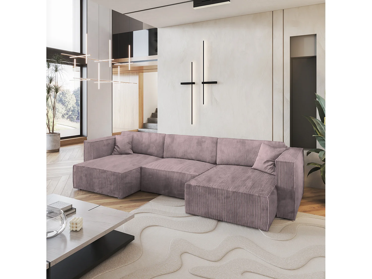 Canapé d'angle SARMO Parme en velours côtelé avec fonction de couchage