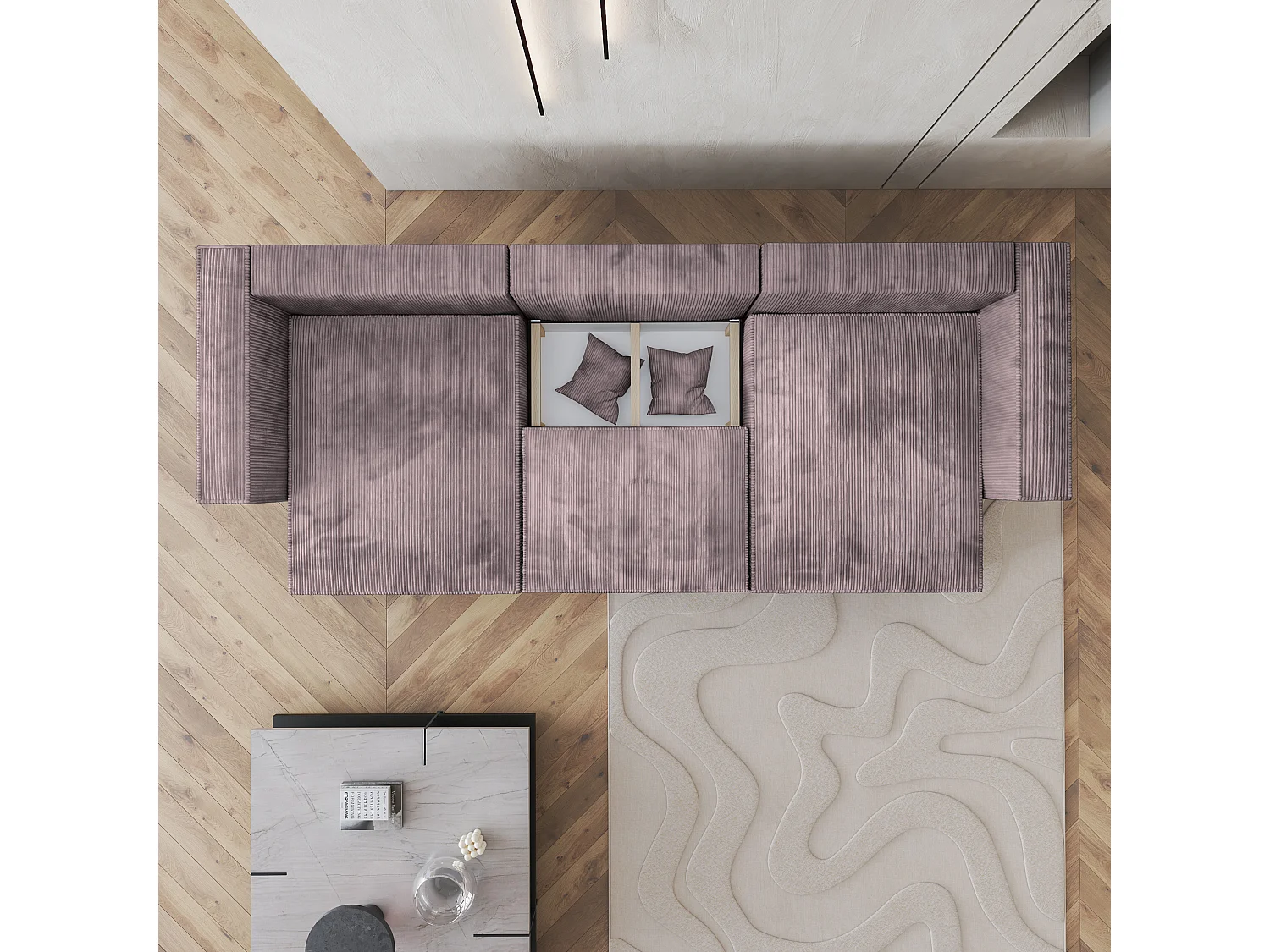 Canapé d'angle SARMO Parme en velours côtelé avec fonction de couchage