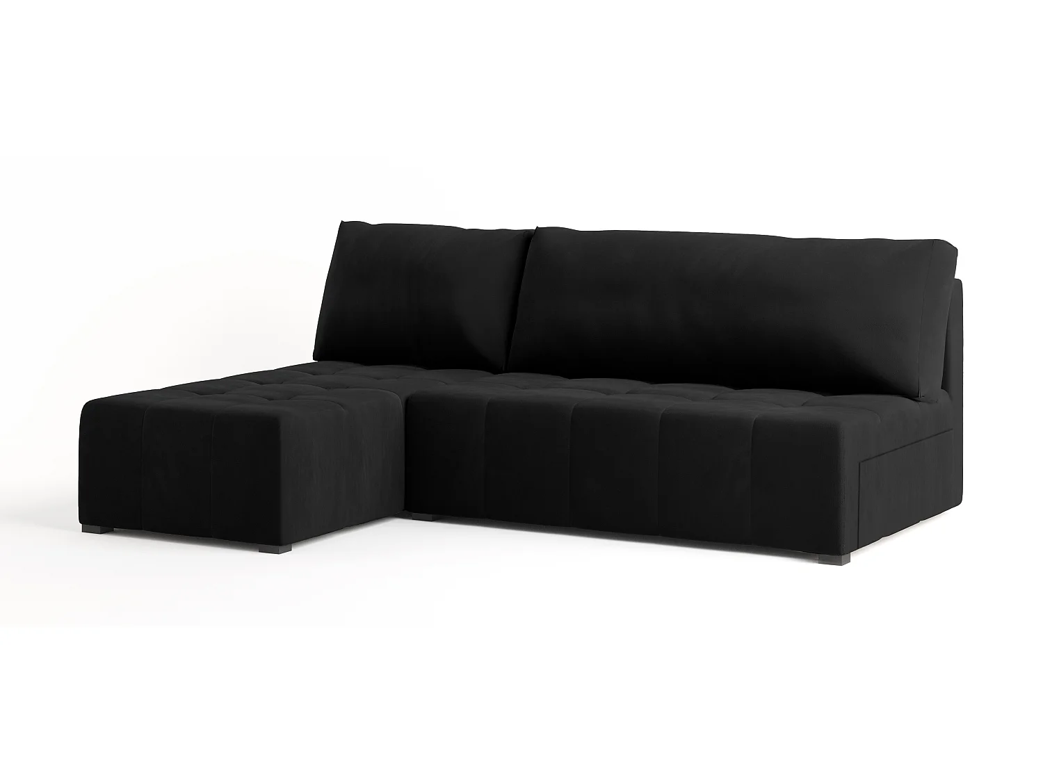 Canapé d'angle DOMIRA Noir en peluche avec fonction de couchage