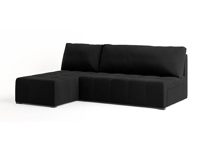 Canapé d'angle DOMIRA Noir en peluche avec fonction de couchage