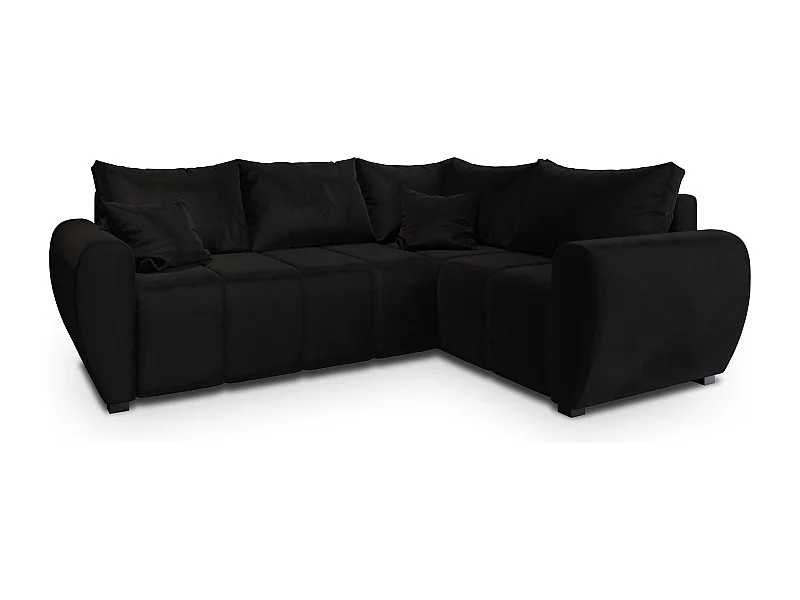 Canapé d'angle MADISON Noir en peluche avec fonction de couchage