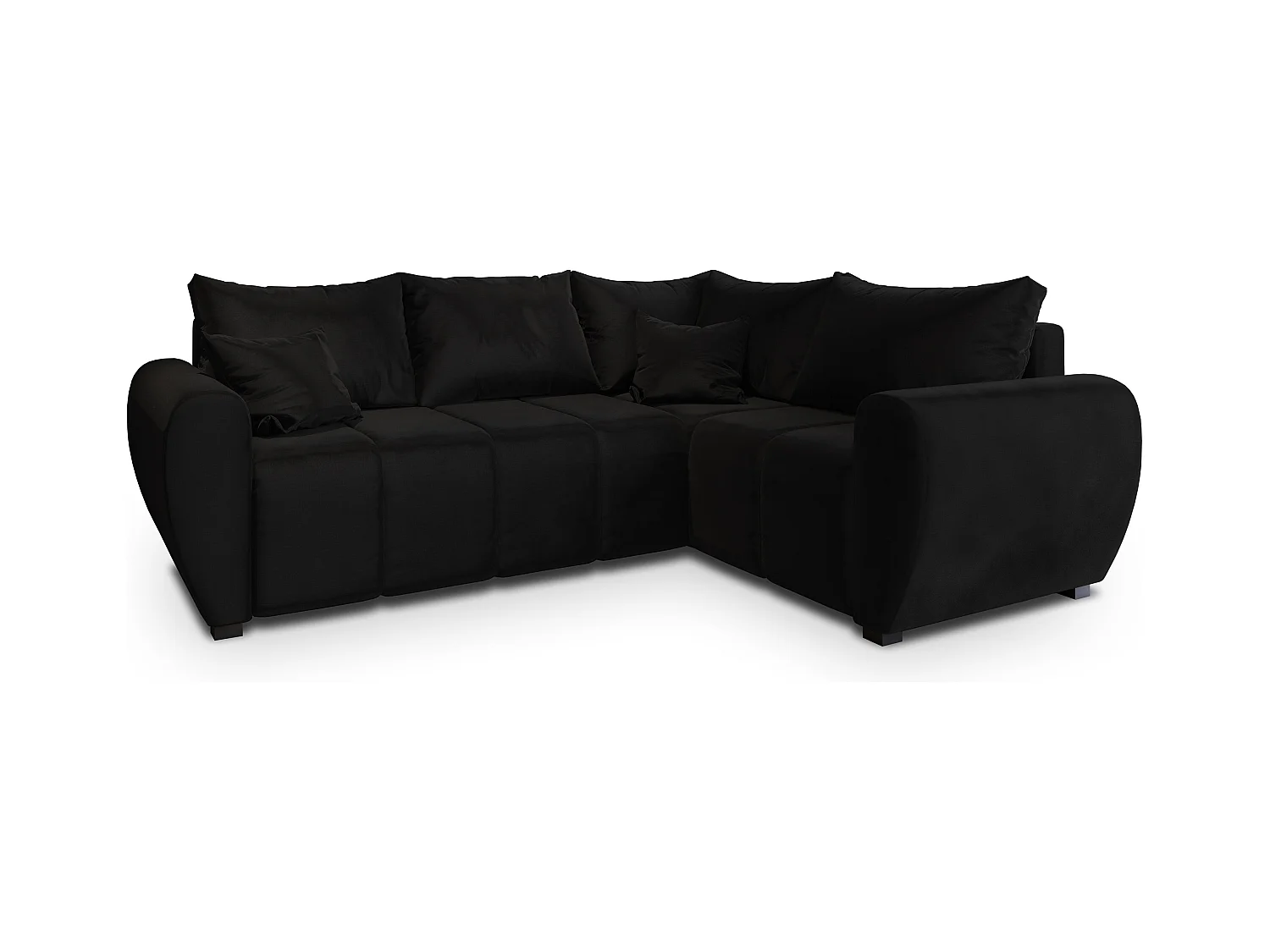 Canapé d'angle MADISON Noir en peluche avec fonction de couchage