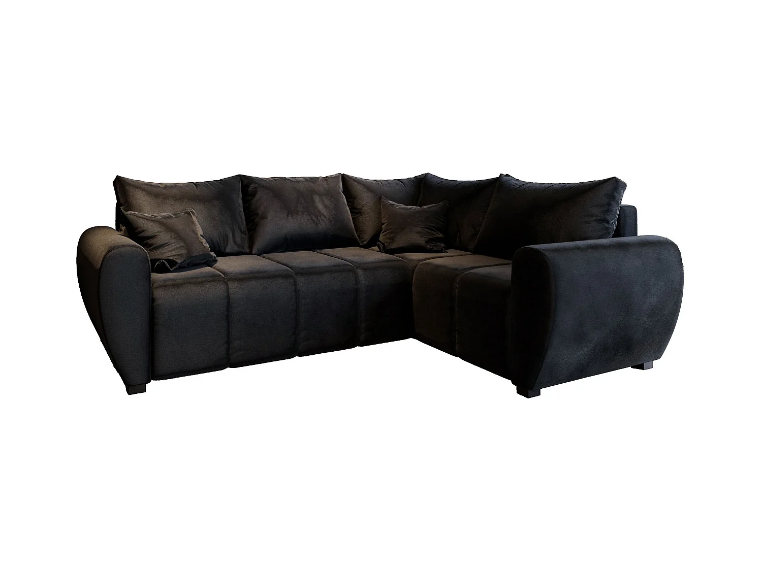 Canapé d'angle MADISON Noir en peluche avec fonction de couchage