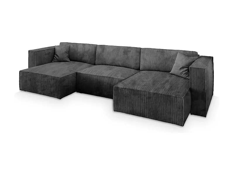 Canapé d'angle SARMO Gris anthracite en velours côtelé avec fonction de couchage