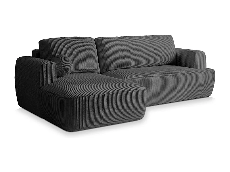 Canapé d'angle SENTI Gris anthracite en velours côtelé avec fonction de couchage