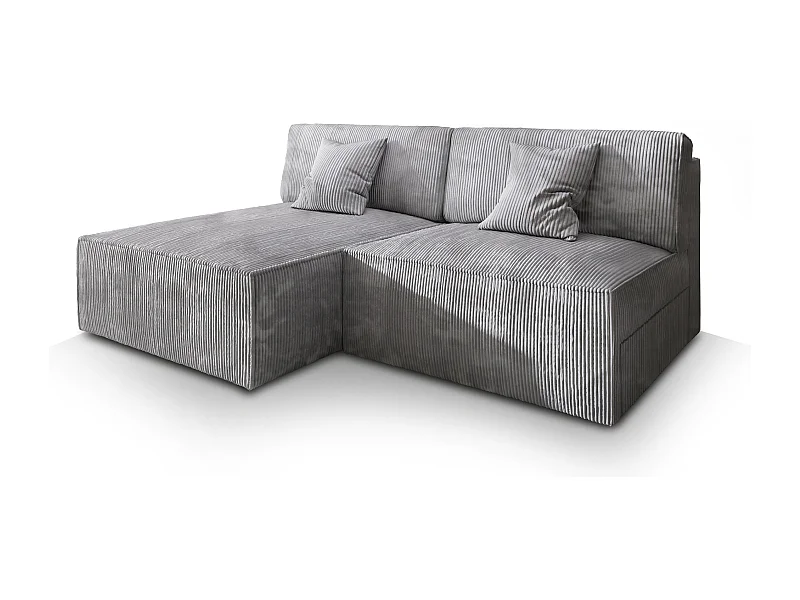 Canapé d'angle FIORO Gris clair en velours côtelé avec fonction de couchage