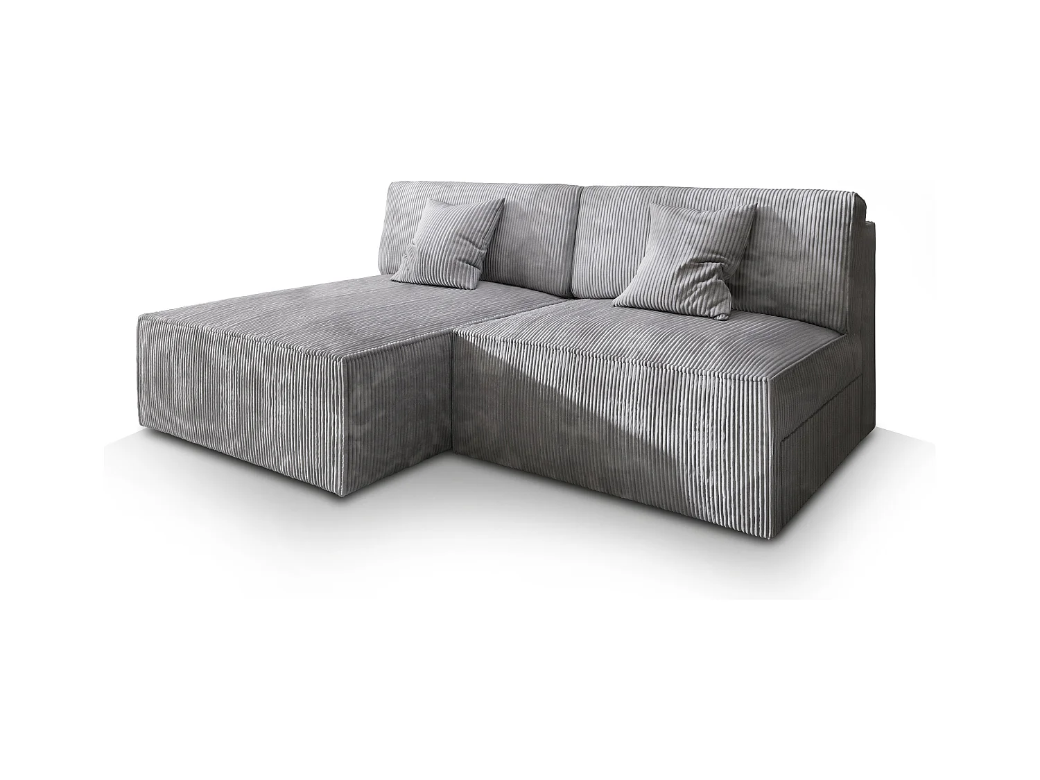 Canapé d'angle FIORO Gris clair en velours côtelé avec fonction de couchage