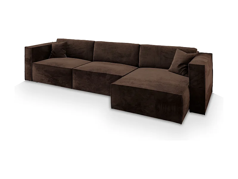 Canapé d'angle TOLMO Marron en velours avec fonction de couchage