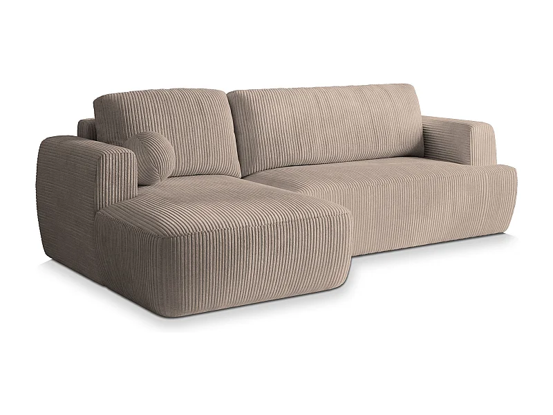 Canapé d'angle SENTI Beige en velours côtelé avec fonction de couchage