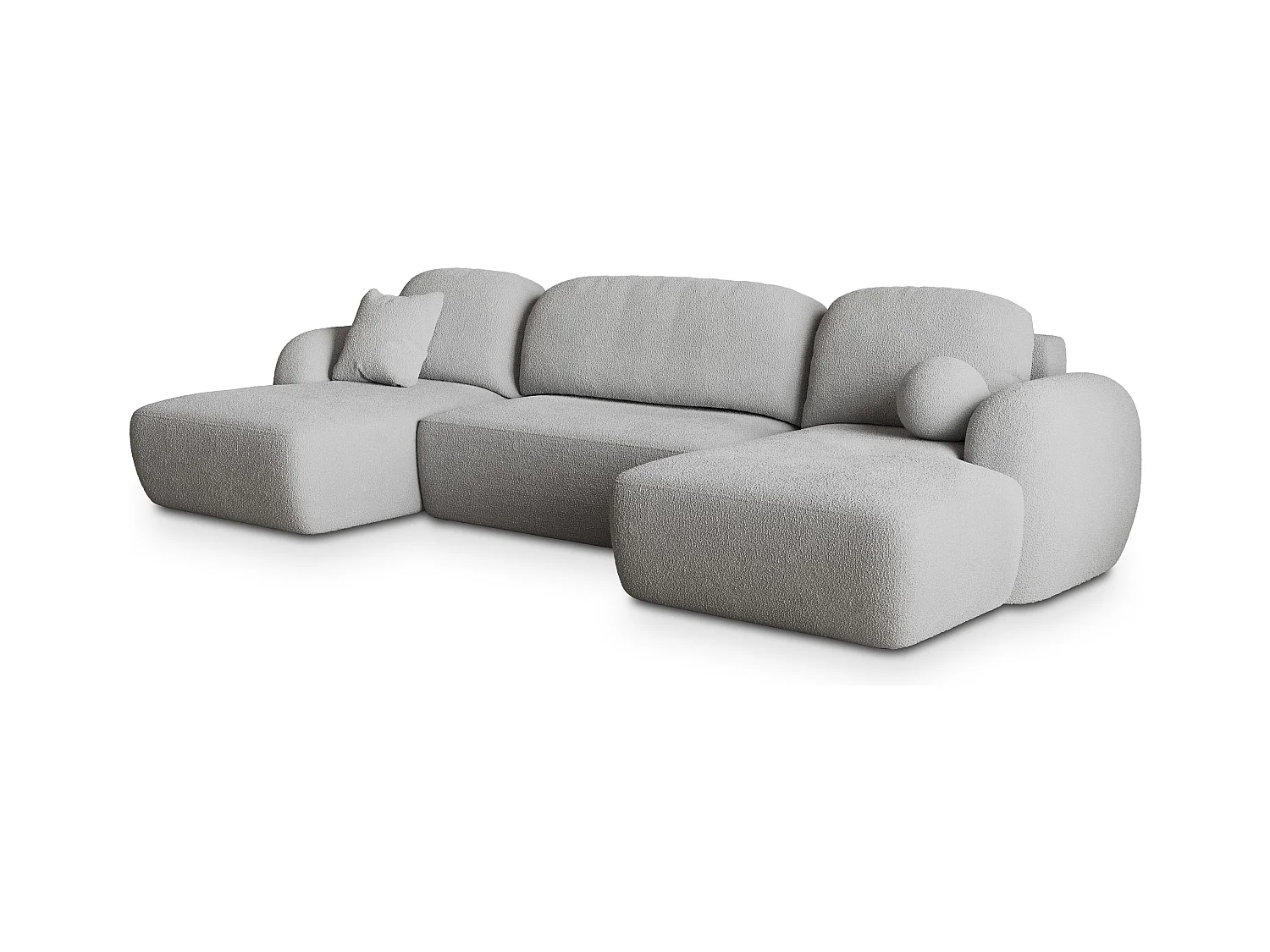 Canapé d'angle SAVONA Gris clair en bouclé avec fonction de couchage