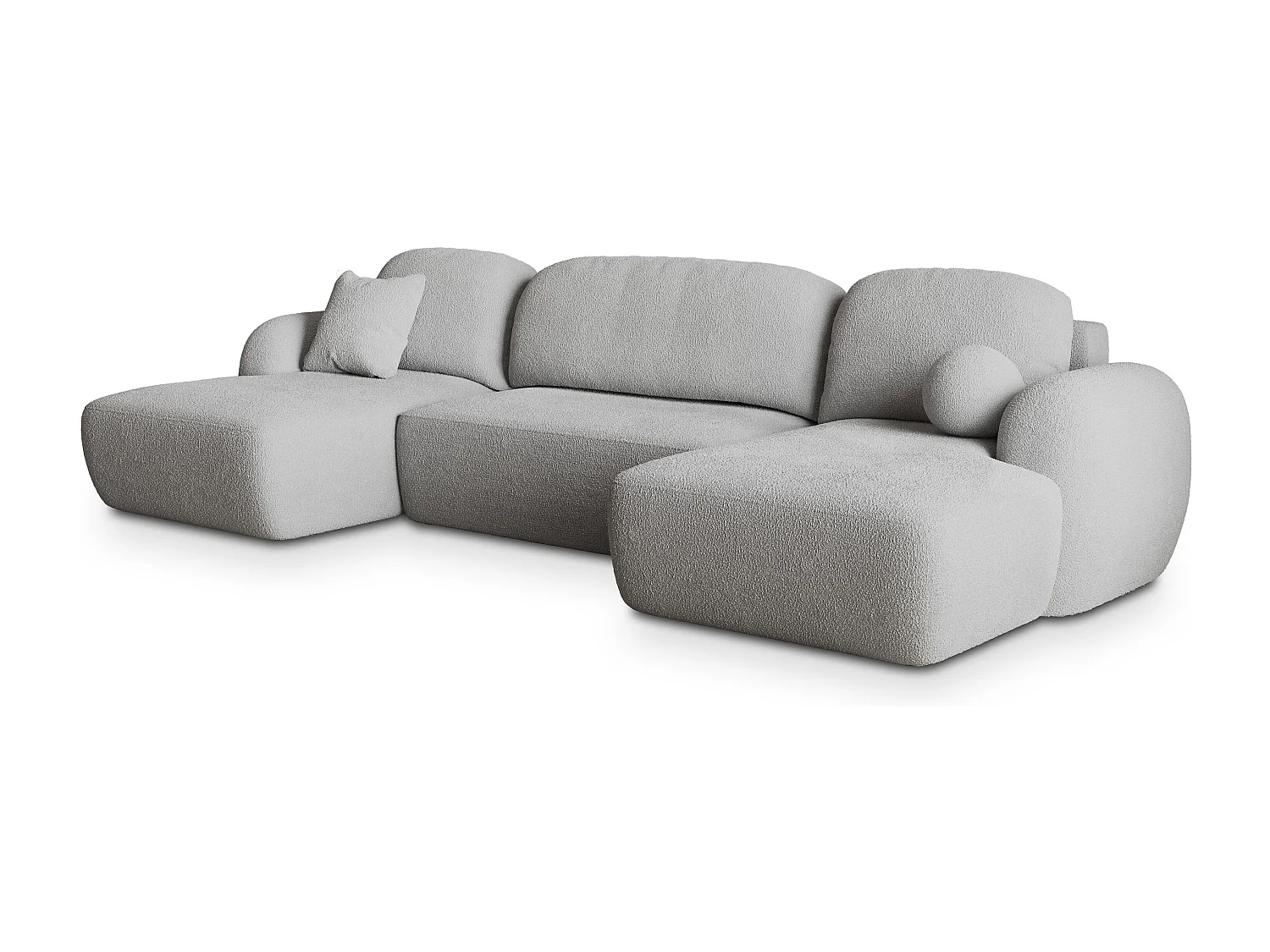 Canapé d'angle SAVONA Gris clair en bouclé avec fonction de couchage