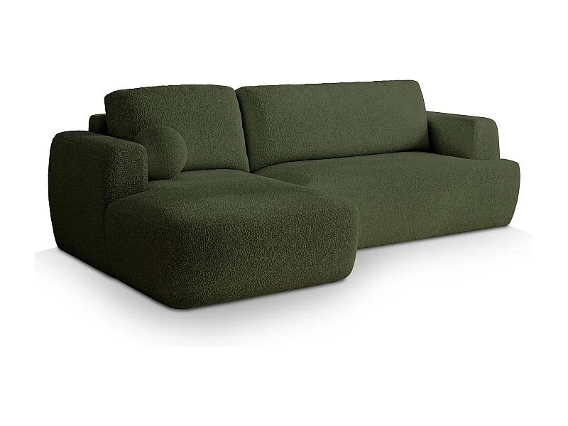 Canapé d'angle SENTI Vert en bouclé avec fonction de couchage