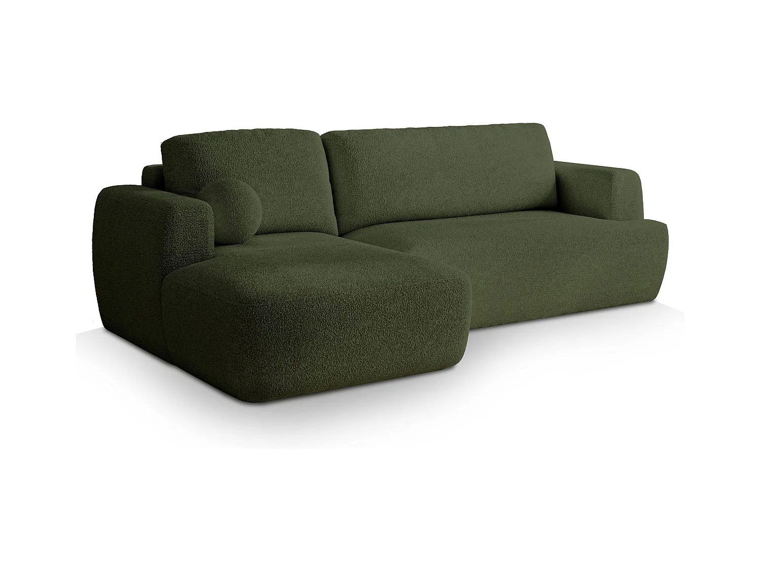Canapé d'angle SENTI Vert en bouclé avec fonction de couchage
