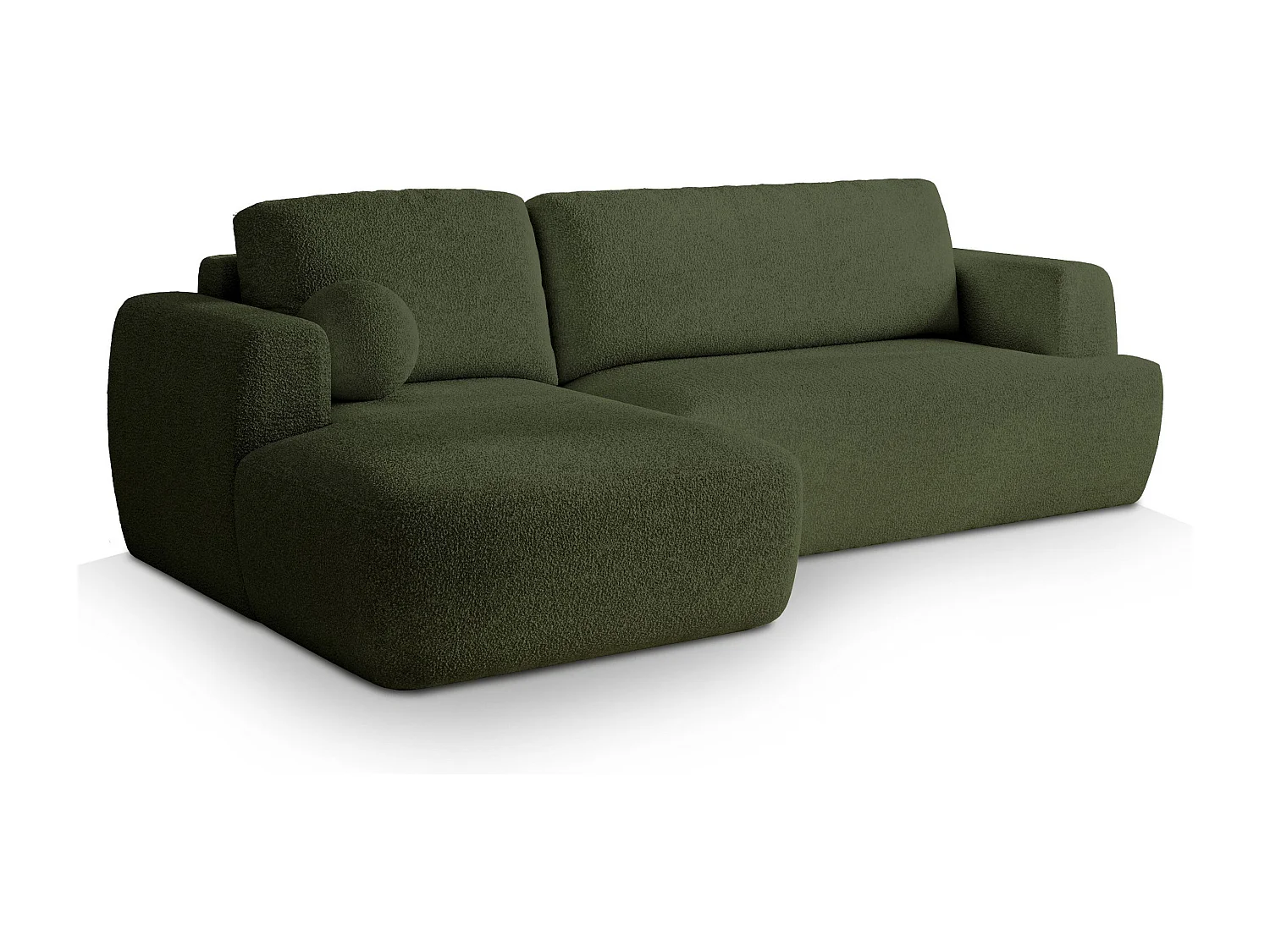 Canapé d'angle SENTI Vert en bouclé avec fonction de couchage