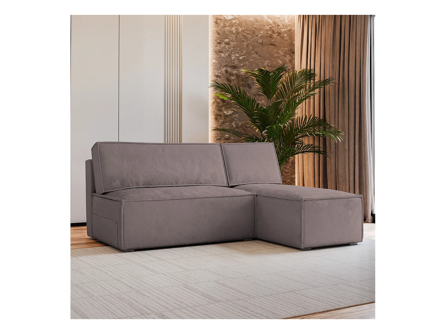 Canapé d'angle BRISO Parme en velours avec fonction de couchage