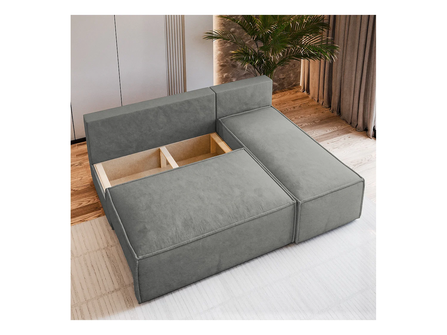 Canapé d'angle BRISO Parme en velours avec fonction de couchage