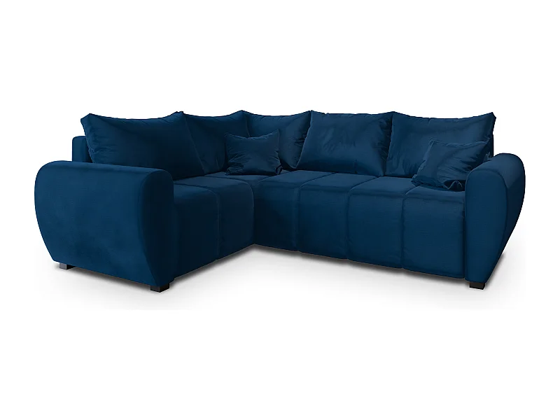 Canapé d'angle MADISON Bleu en peluche avec fonction de couchage