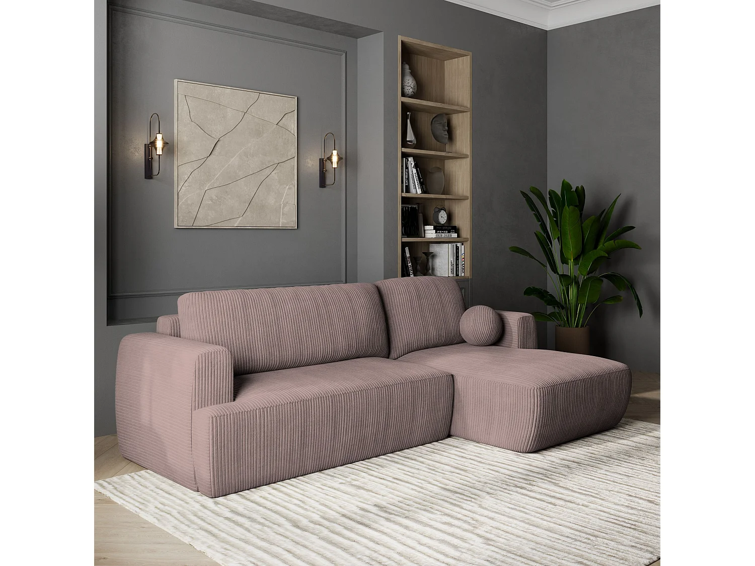 Canapé d'angle SENTI Parme en velours côtelé avec fonction de couchage