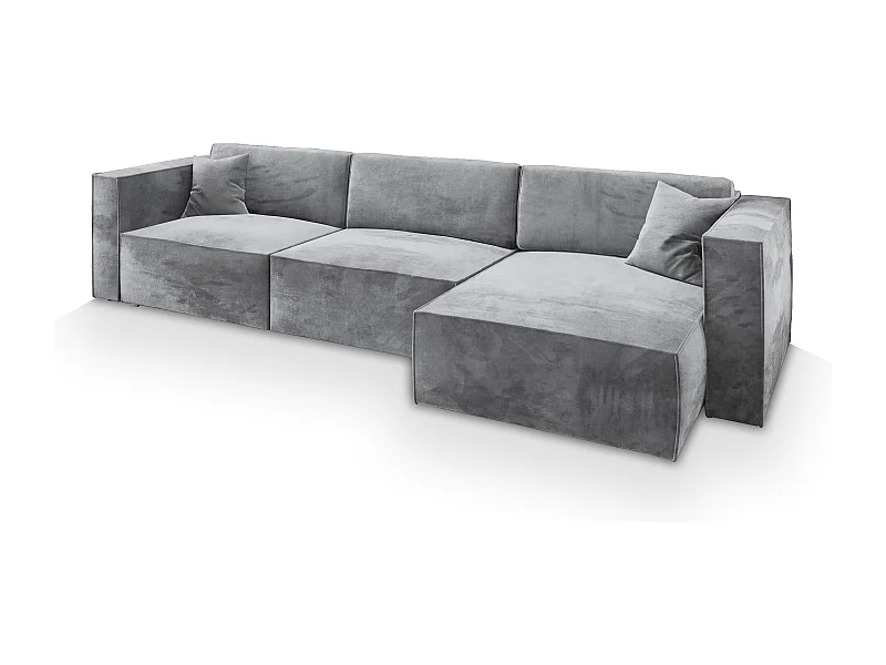 Canapé d'angle TOLMO Gris clair en velours avec fonction de couchage