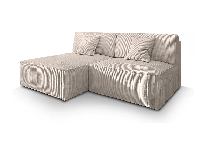 Canapé d'angle FIORO Crème en velours côtelé avec fonction de couchage