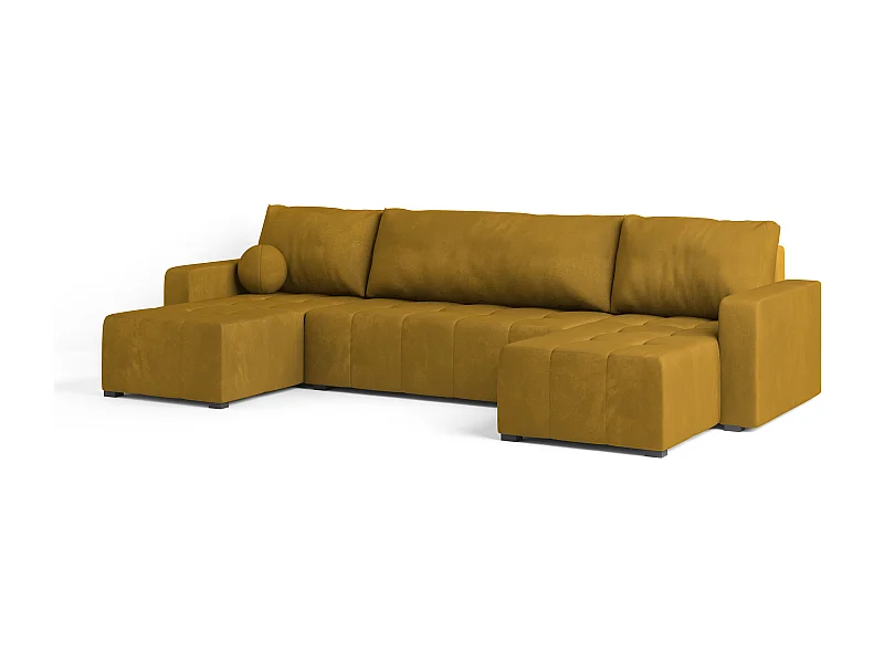 Canapé d'angle TOLARI Jaune en peluche avec fonction de couchage