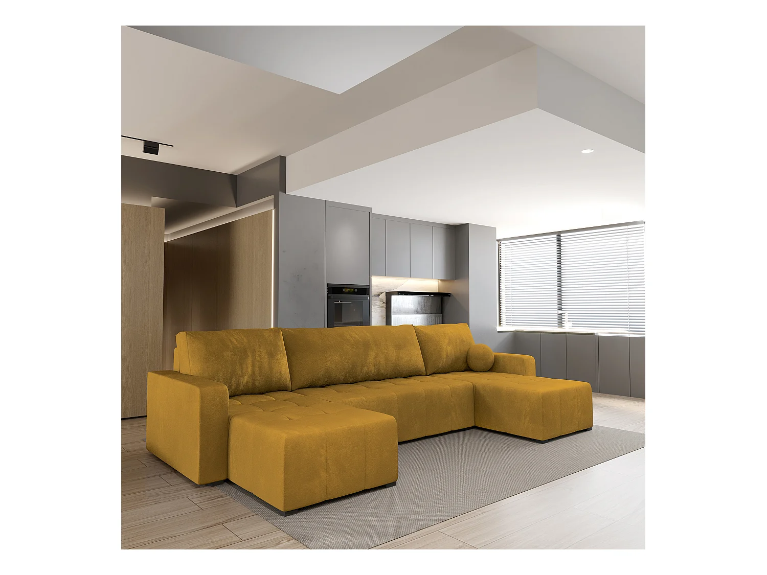 Canapé d'angle TOLARI Jaune en peluche avec fonction de couchage