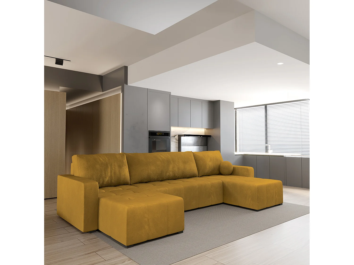 Canapé d'angle TOLARI Jaune en peluche avec fonction de couchage