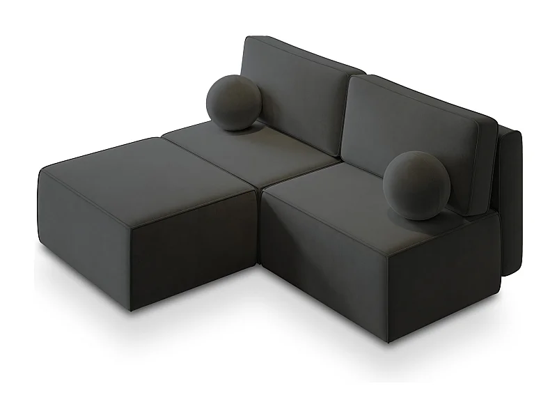 Canapé d'angle VARNA Noir en velours avec fonction de couchage