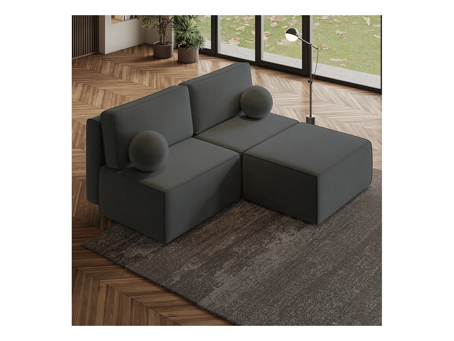 Canapé d'angle VARNA Noir en velours avec fonction de couchage
