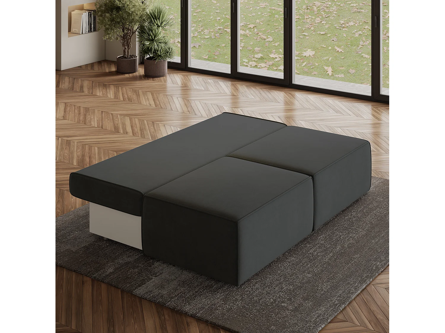 Canapé d'angle VARNA Noir en velours avec fonction de couchage