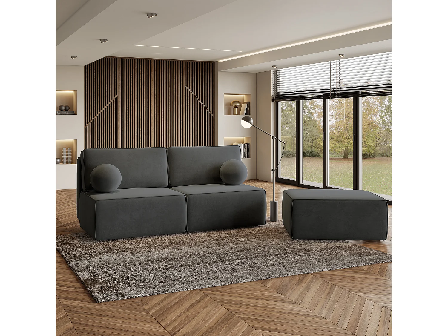 Canapé d'angle VARNA Noir en velours avec fonction de couchage