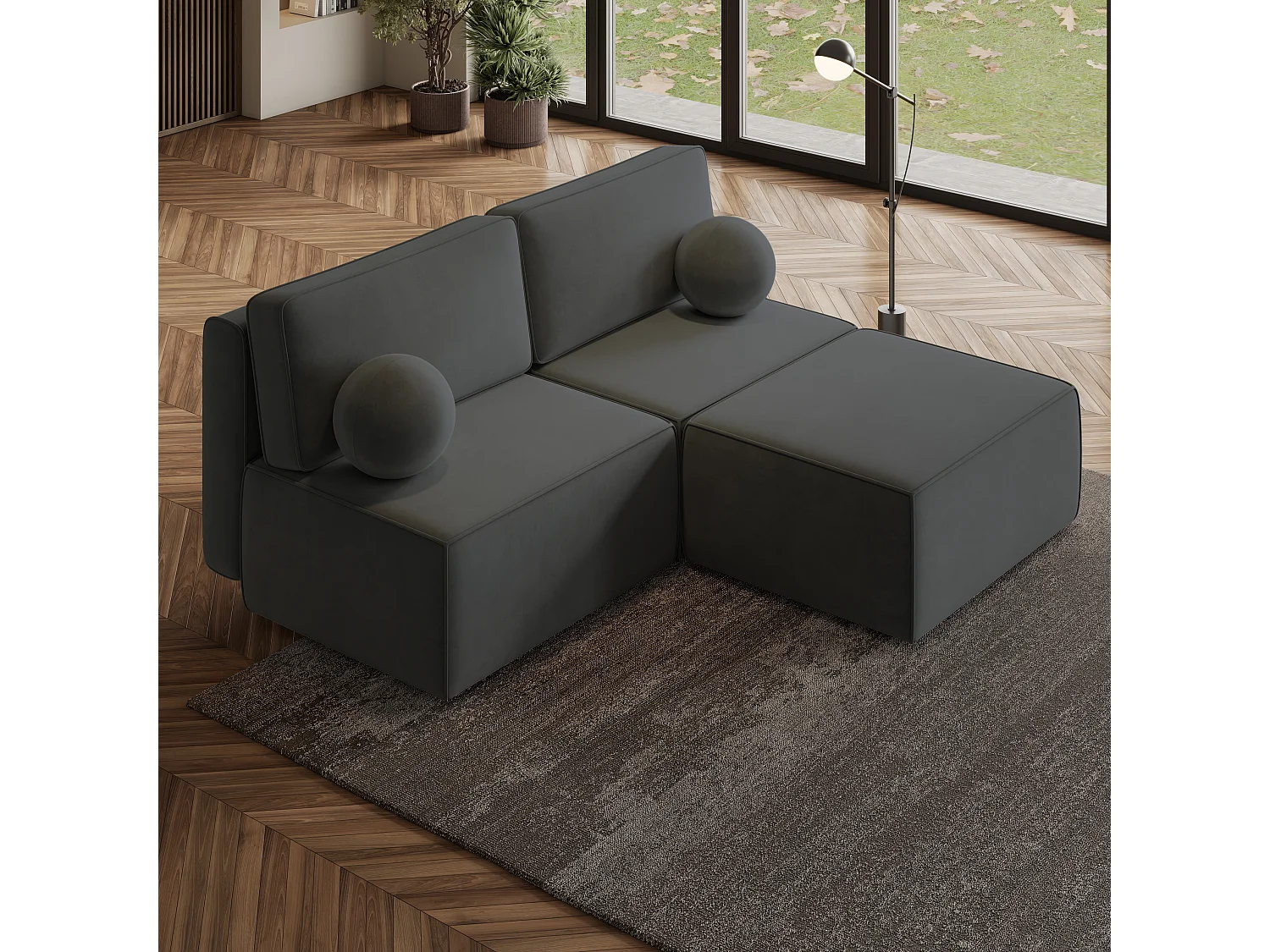 Canapé d'angle VARNA, avec fonction de couchage, velours Noir