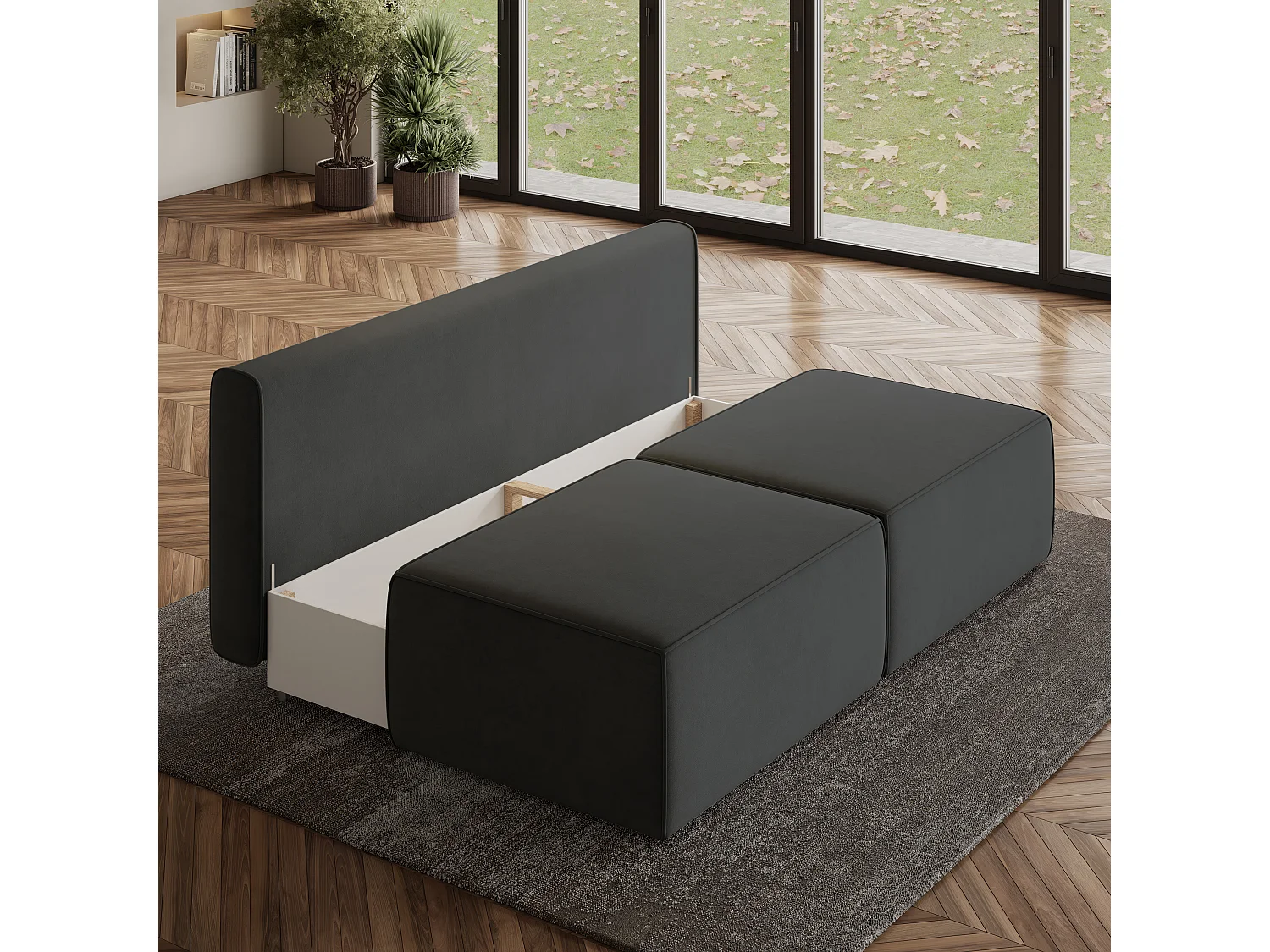 Canapé d'angle VARNA, avec fonction de couchage, velours Noir