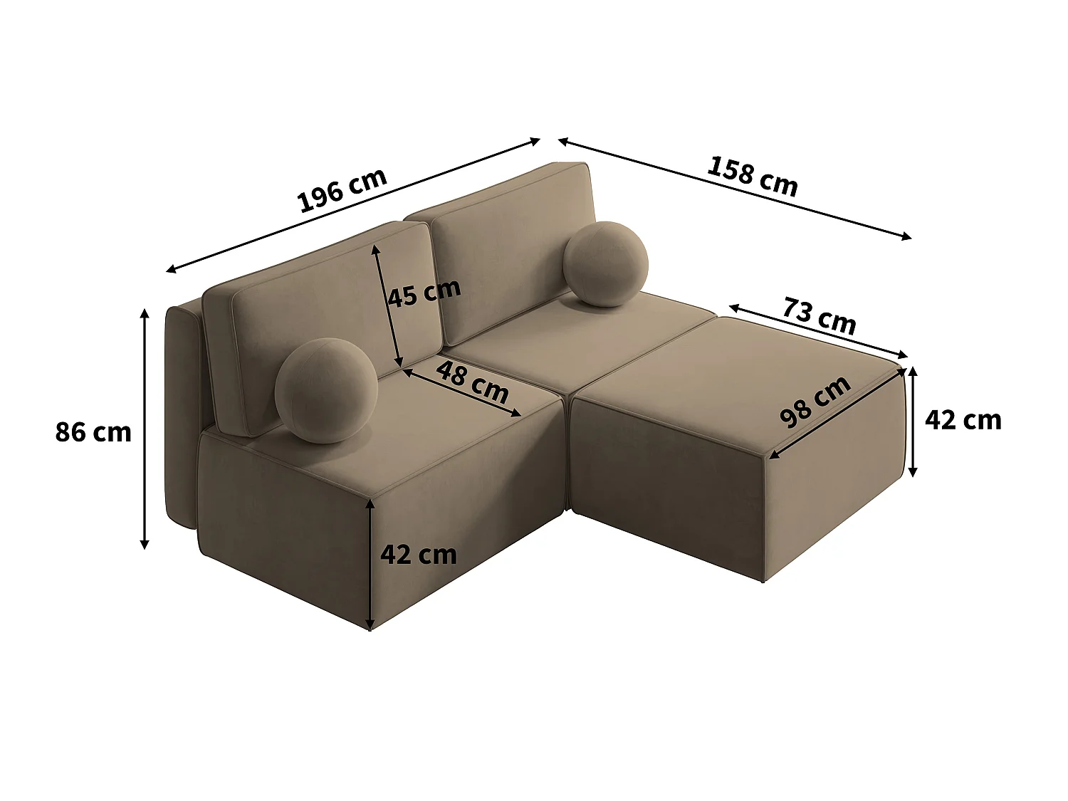 Canapé d'angle VARNA, avec fonction de couchage, velours Noir