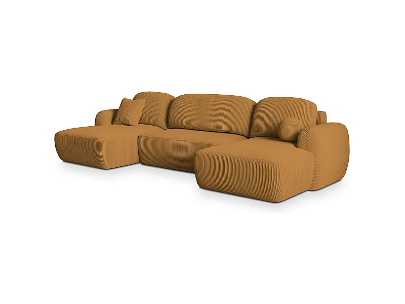 Canapé d'angle SAVONA Jaune en velours côtelé avec fonction de couchage