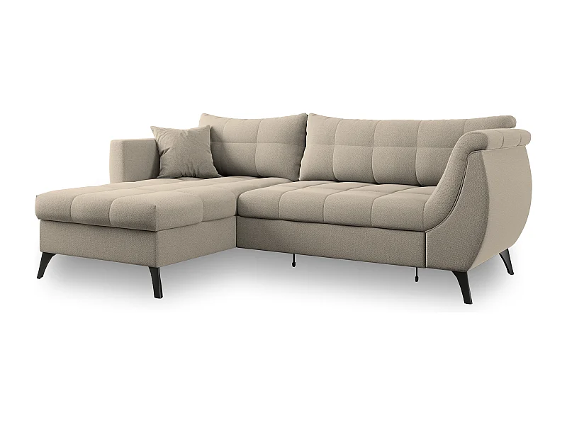 Canapé d'angle MOLLIS Beige en tissu texturé avec fonction de couchage