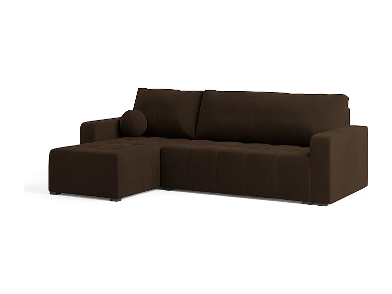 Canapé d'angle VOLIRA Marron en peluche avec fonction de couchage